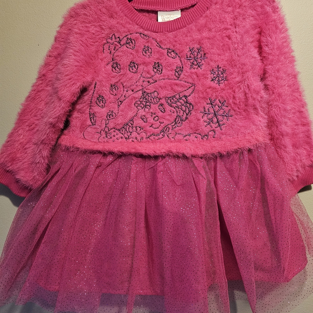 Strawberry Shortcake tutu dress for toddlers, designed with long sleeves